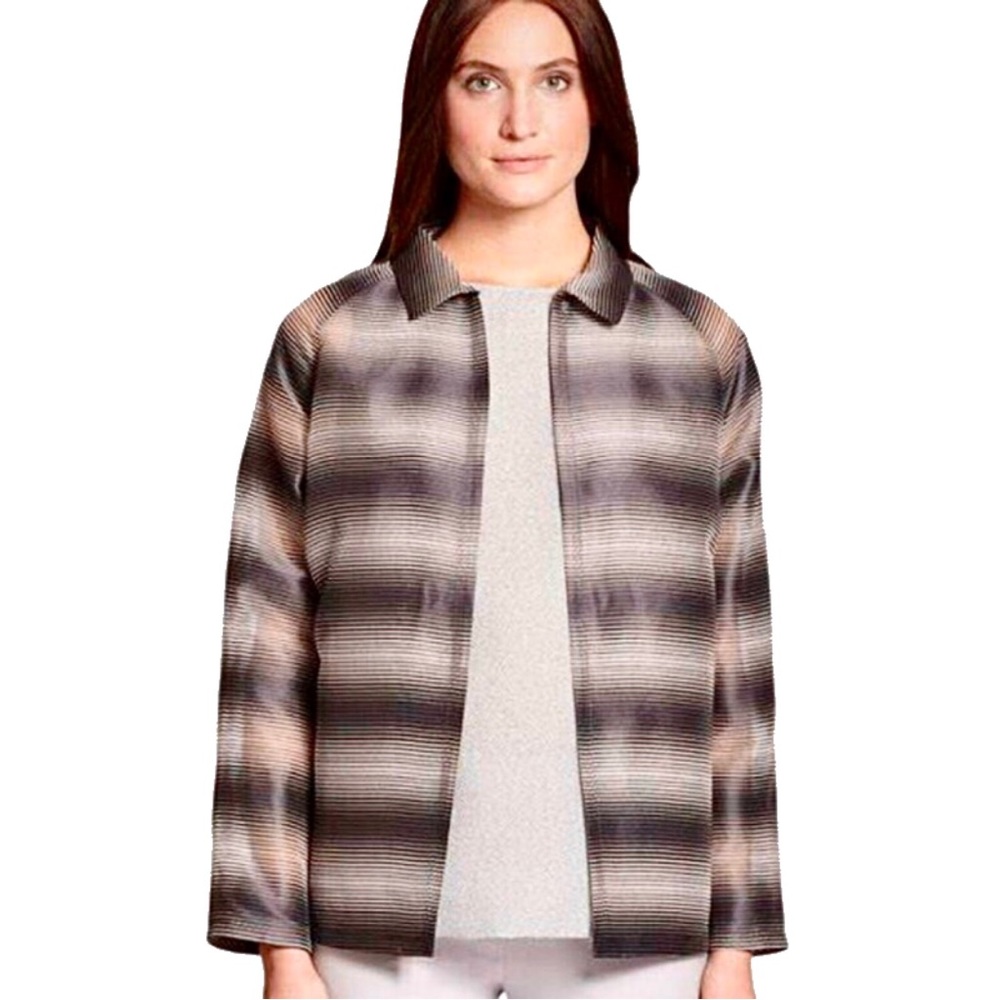 NWT Lafayette 148 Silk Organza Semi Sheer Black White Topper Blouse size small